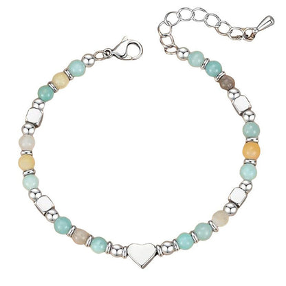 Buddha Stones Natural Stone Amazonite Amethyst Lazurite Lapis Lazuli Rose Quartz Heart Positive Balance Bracelet