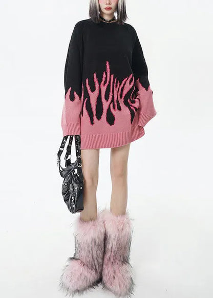 Style Colorblock Oversized Warm Long Sweater Winter