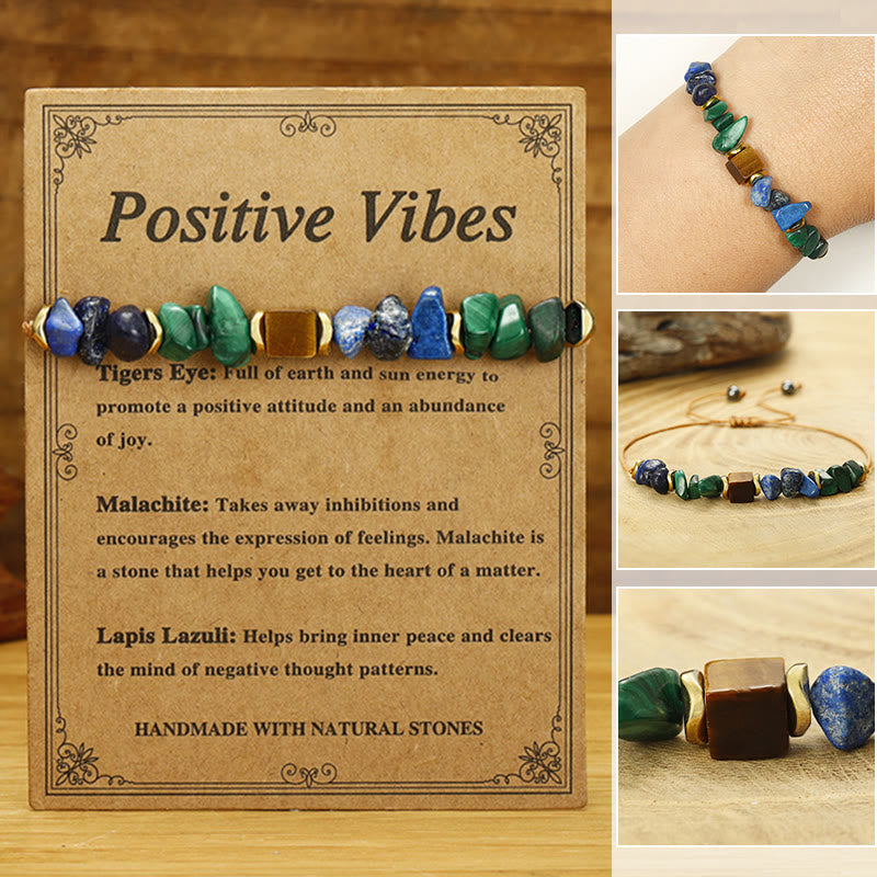 Buddha Stone Positive Vibes Malachite Tiger's Eye Lazurite Lapis Lazuli Anti-anxiety Bracelet
