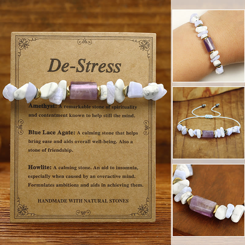 Buddha Stones De-stress Amethyst Blue Lace Agate Howlite Healing Bracelet