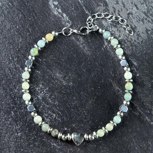Buddha Stones Natural Stone Amazonite Amethyst Lazurite Lapis Lazuli Rose Quartz Heart Positive Balance Bracelet