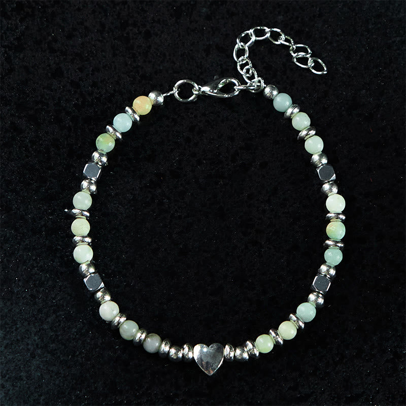 Buddha Stones Natural Stone Amazonite Amethyst Lazurite Lapis Lazuli Rose Quartz Heart Positive Balance Bracelet