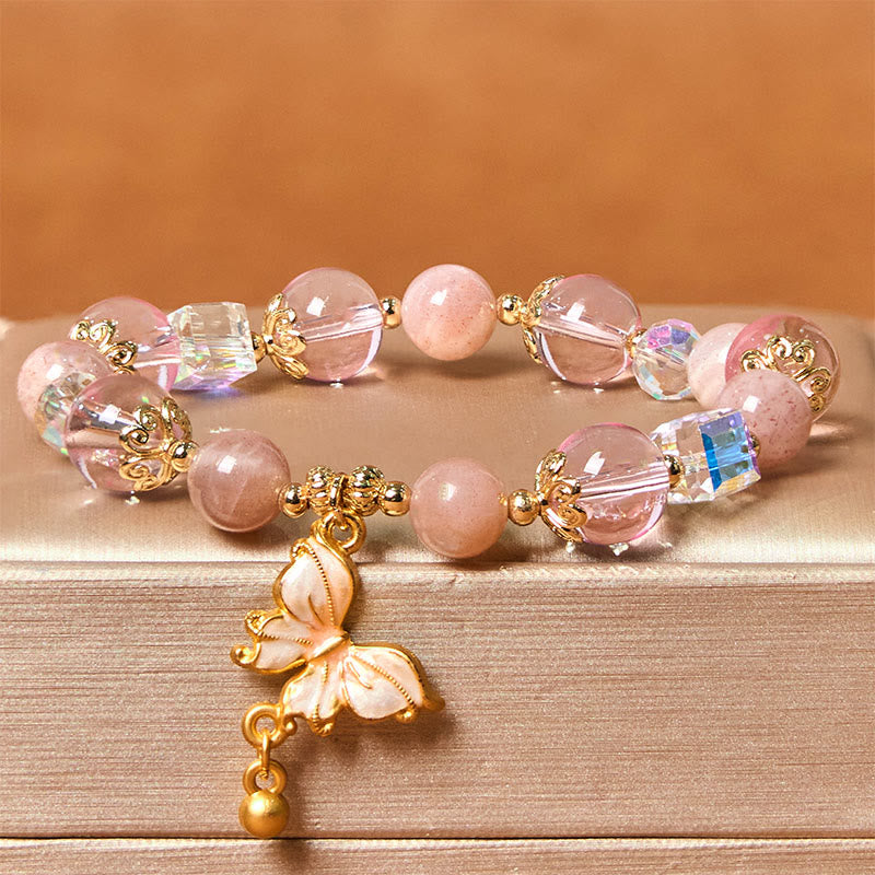 Buddha Stones Natural Amethyst Sun Stone Butterfly Peace Bracelet