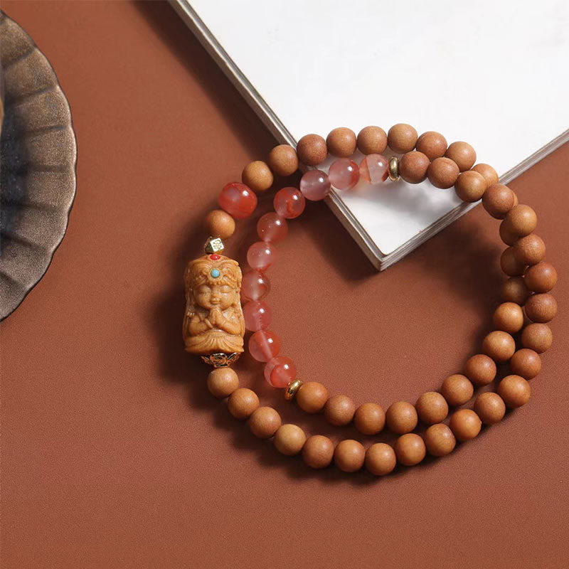 Buddha Stones Tibetan Zakiram Goddess of Wealth South Red Agate Sandalwood Fortune Bracelet