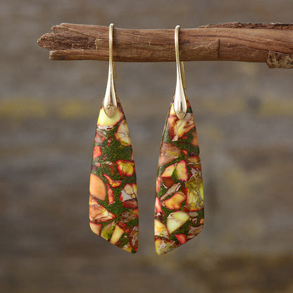 Buddha Stones Natural Emperor Stone Geometric Crystal Anti-stress Earrings