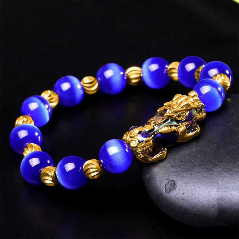 Buddha Stones Cat Eye Color Change Pixiu Support Bracelet