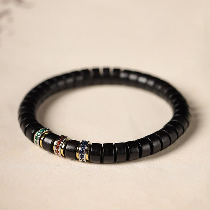 Buddha Stones Ebony Wood Small Leaf Red Sandalwood Zircon Peace Bracelet
