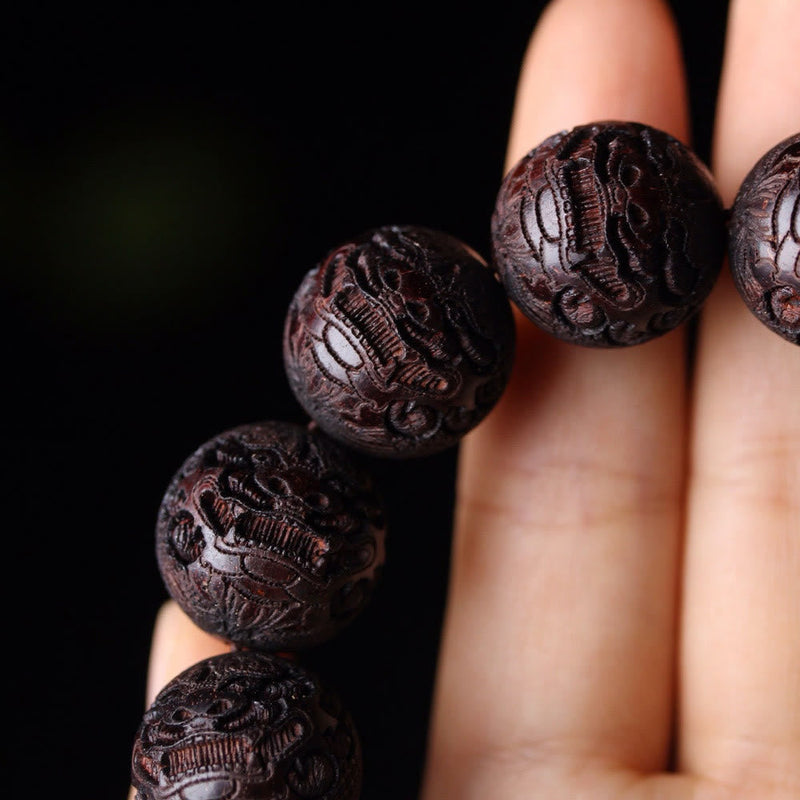 Buddha Stones Tibetan Rosewood Engraving Pixiu Warmth Bracelet