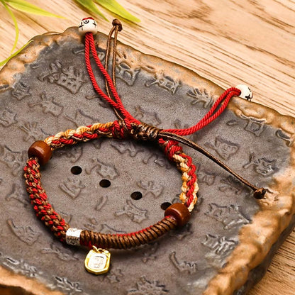 Buddha Stones Handmade Tibetan Zakiram Goddess of Wealth Wood Protection Braided Bracelet