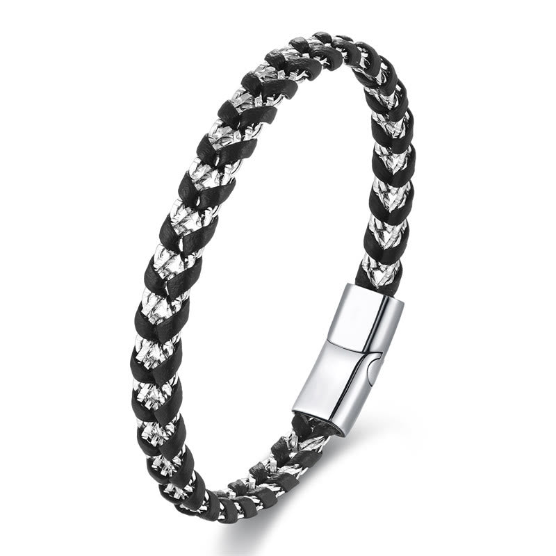 Buddha Stones Braided Design Titanium Steel Calm Multi-layer Leather Buckle Bracelet