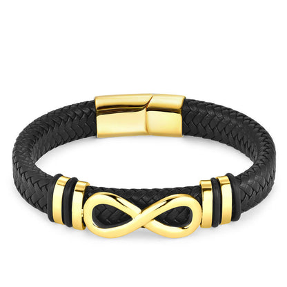 Buddha Stones Endless Knot Design Titanium Steel Strengthen Braided Leather Buckle Bracelet