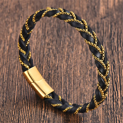 Titanium Steel Calm Spiritual Bracelet With Braided Leather