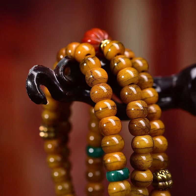108 Beads Yak Bone Dzi Bead Mala for Protection & Balance