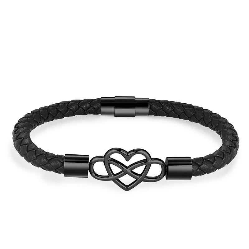Buddha Stones Endless Knot Heart Leather Titanium Steel Strength Buckle Bracelet
