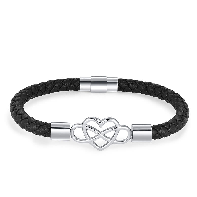 Buddha Stones Geometric Leather Titanium Steel Strengthen Buckle Bracelet