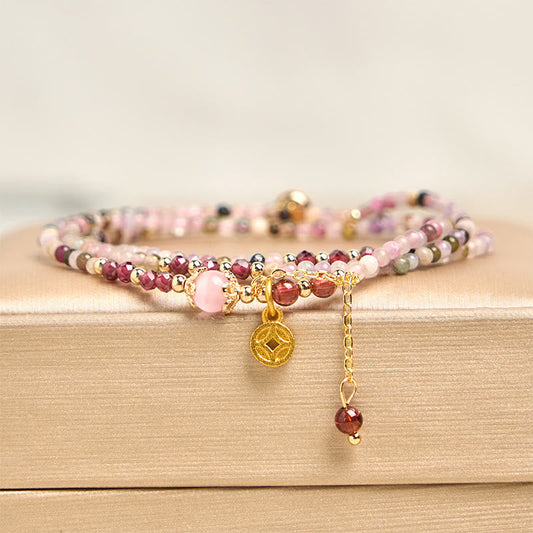 Buddha Stones 2.5 Mm Irregular Beads Colored Tourmaline Coin Wisdom Bracelet