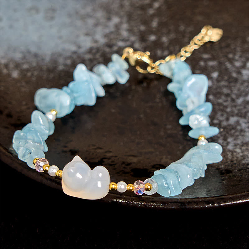 Buddha Stones Natural Irregular Aquamarine Cat Healing Bracelet