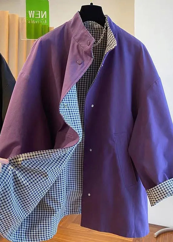 Purple Stand Collar Wear on Both Sides Cotton Jacket Fall