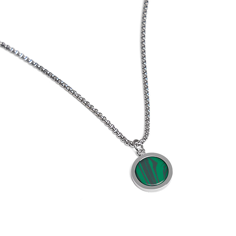 Buddha Stones Natural Stone Turquoise Tiger Eye Lazurite Lapis Lazuli Malachite Titanium Steel Purification Necklace Pendant