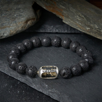 Buddha Stones Natural Lava Rock Om Mani Padme Hum Dorje Vajra Healing Bracelet