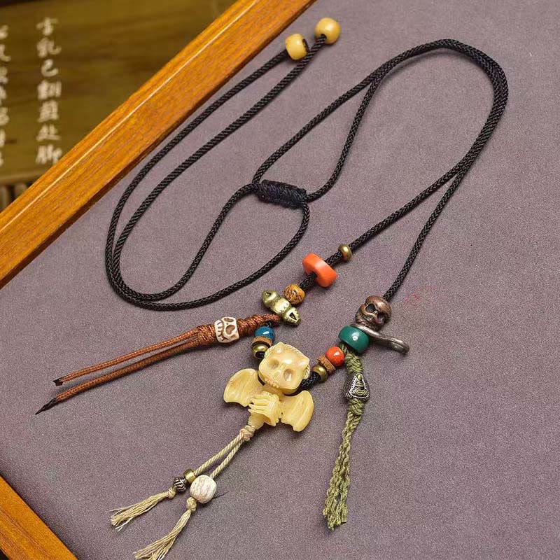 Buddha Stones Tibetan Skull the Lord of the Corpse Forest New Beginning Rope Necklace Pendant
