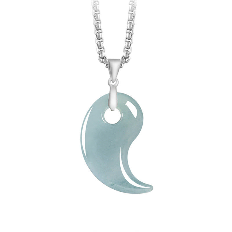 Buddha Stones Teardrop Design Jade Titanium Steel Chain Necklace Luck Pendant