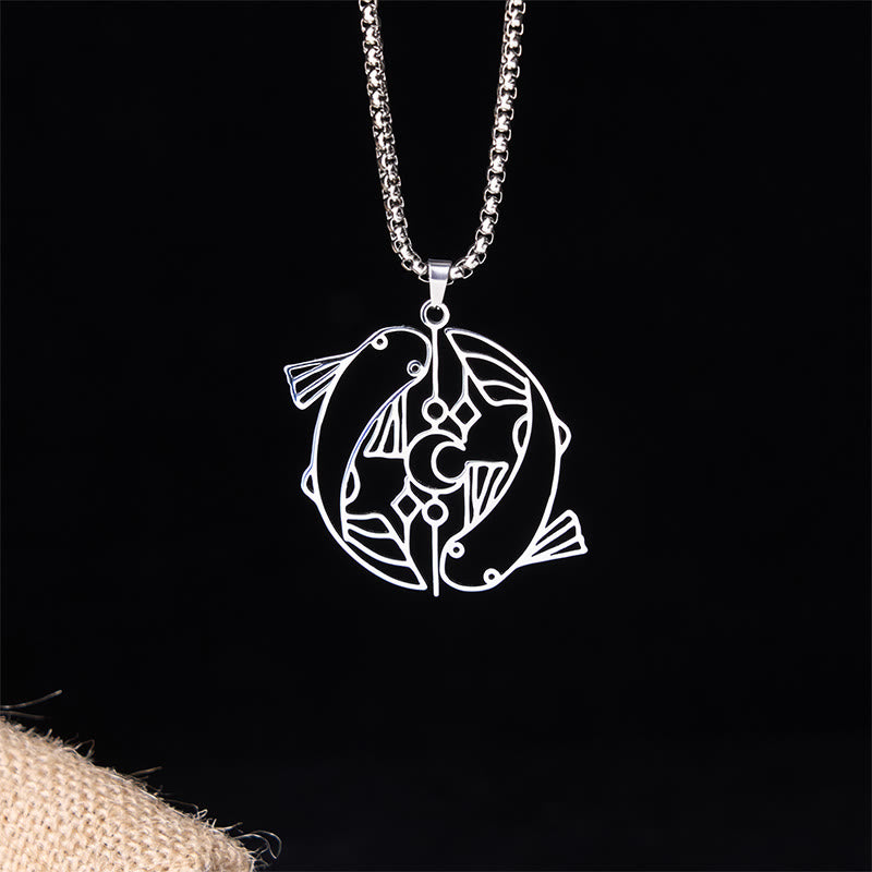 Buddha Stones Koi Fish Hollow Design Stainless Steel Luck Necklace Pendant