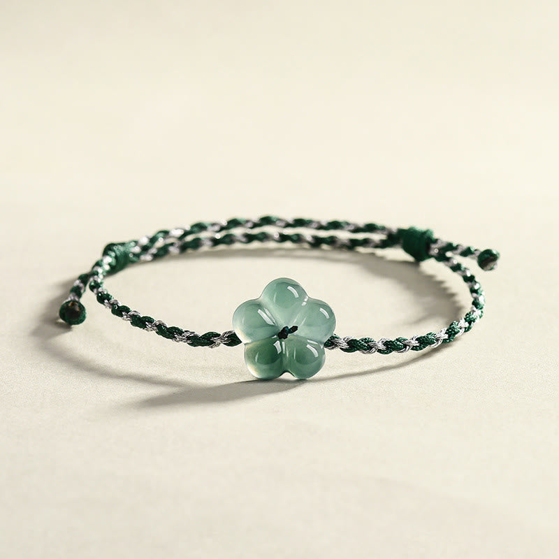 Buddha Stones Natural Flower Jade Hand-woven Prosperity Bracelet