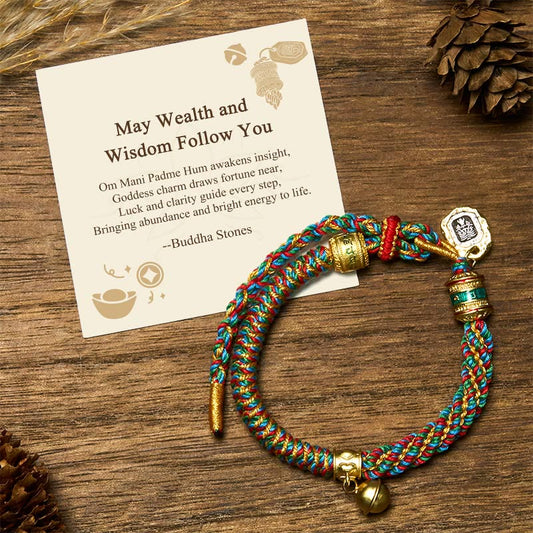 Buddha Stones "may Wealth and Wisdom Follow You" String Bracelet Includes Gift Message Card