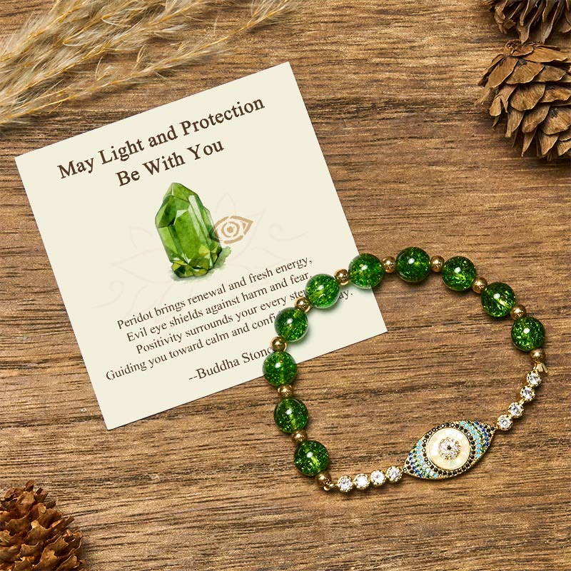 Buddha Stones "may Light and Protection Be With You" Peridot Bracelet Includes Gift Message Card