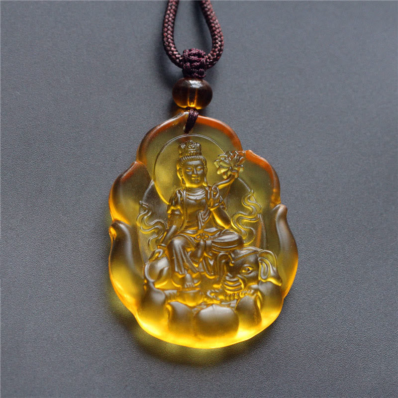 Buddha Stones Liuli Crystal Chinese Zodiac Natal Buddha Protection Necklace Pendant