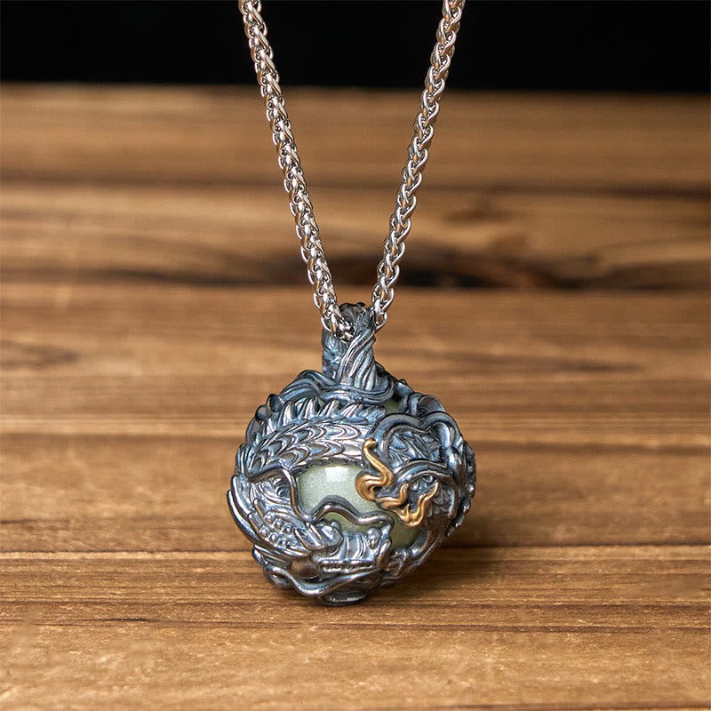 Buddha Stones Copper Dragon Surrounding Bead Strength Pendant Necklace
