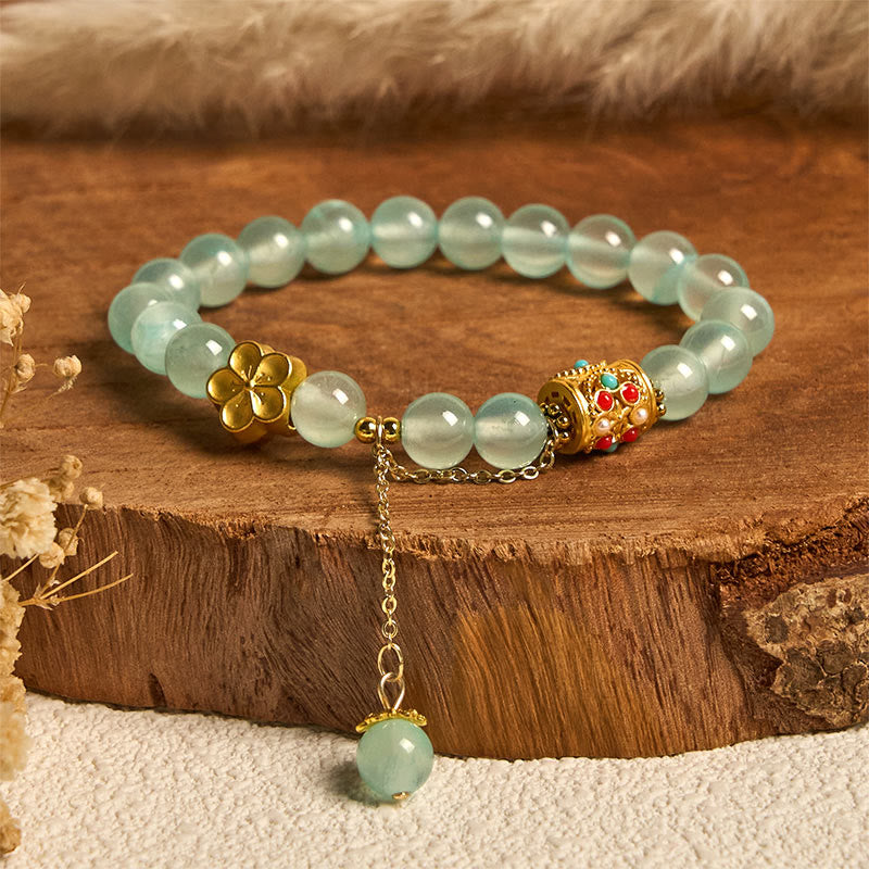Buddha Stones Tibetan White Agate Crystal Stone Flowers Positivity Bracelet