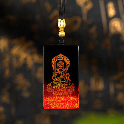 Buddha Stones Chinese Zodiac Natal Buddha Fu Character Lacquer Craft Sandalwood Pendant Necklace