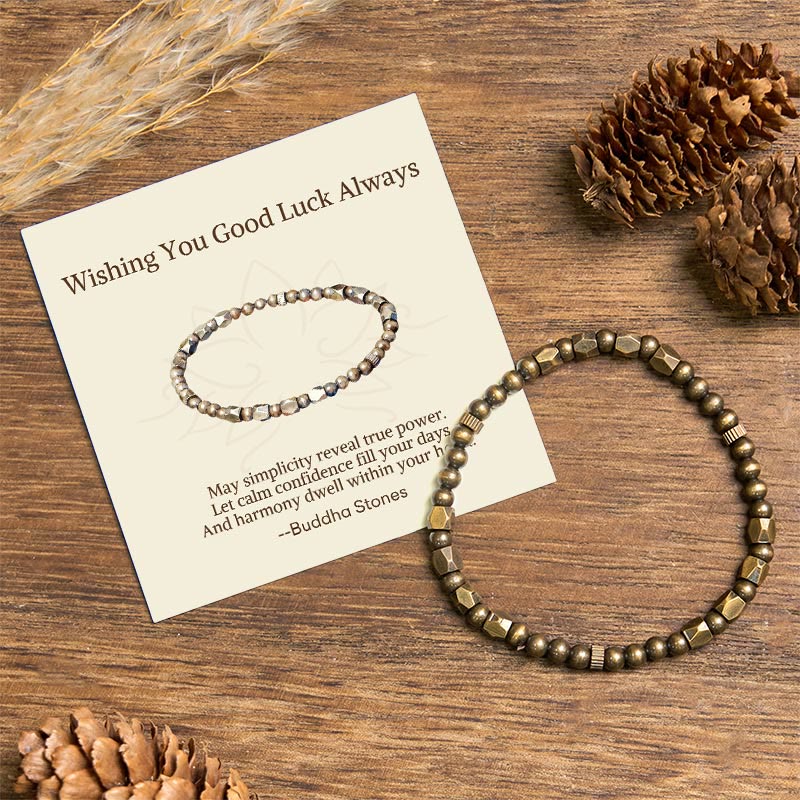 Buddha Stones "wishing You Balance and Strength" Brass Beads Bracelet Includes Gift Message Card