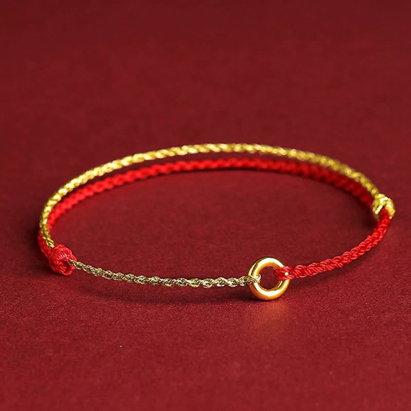 Buddha Stones Small Peace Buckle Braided String Adjustable Connection Bracelet Anklet