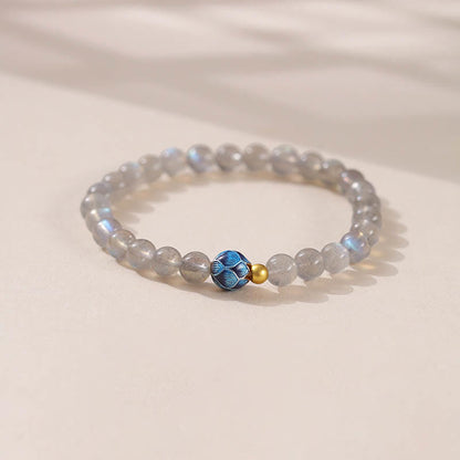 Buddha Stones Natural Moonstone Lotus Love Charming Bracelet