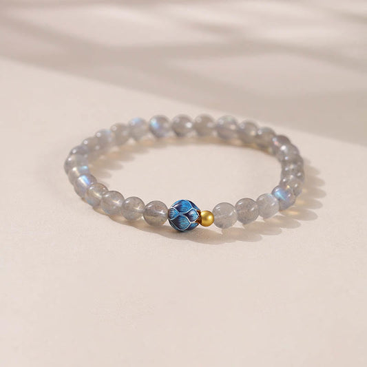 Buddha Stones Natural Moonstone Lotus Love Charming Bracelet