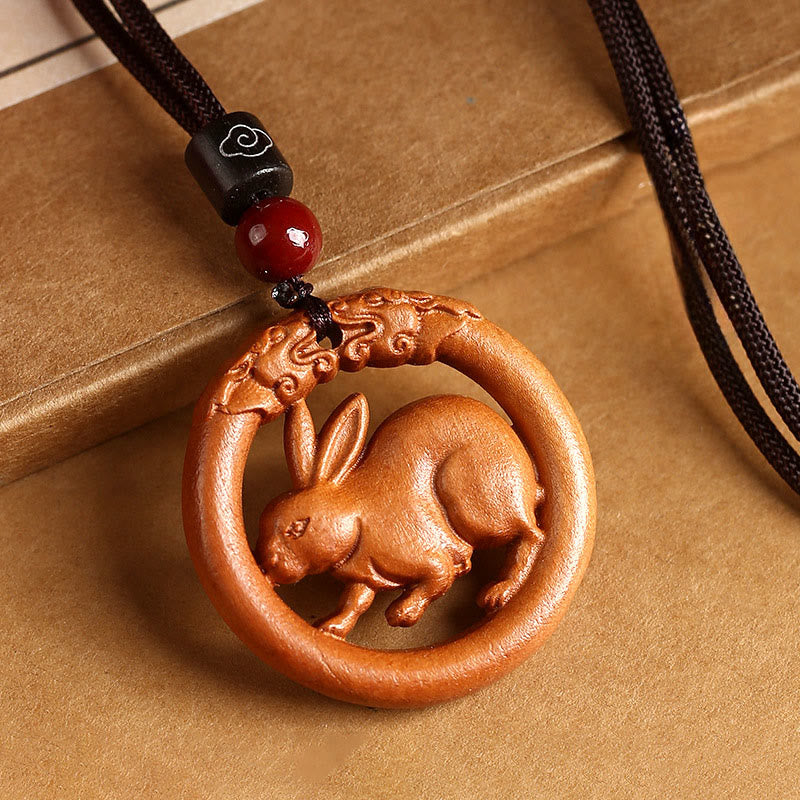 Buddha Stones Peach Wood Chinese Zodiac Year of the Horse Ward Off Evil Spirits Necklace Pendants