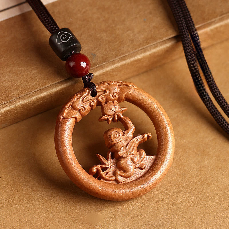 Buddha Stones Peach Wood Chinese Zodiac Year of the Horse Ward Off Evil Spirits Necklace Pendants