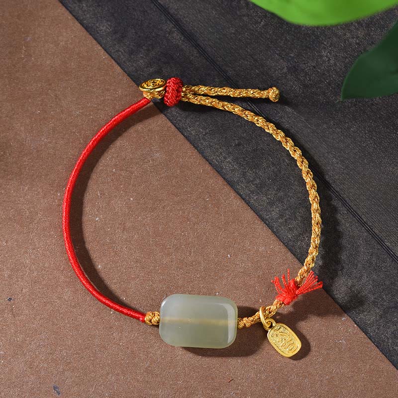 Buddha Stones 925 Sterling Silver Hetian Jade Prosperity Bracelet