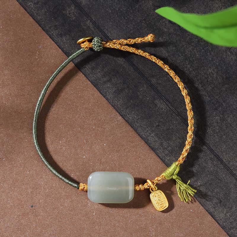 Buddha Stones 925 Sterling Silver Hetian Jade Prosperity Bracelet