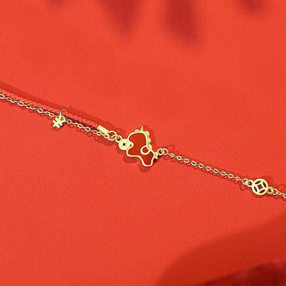 Buddha Stones 925 Sterling Silver Year of the Horse Red String Red Agate Coin Charm Luck Bracelet