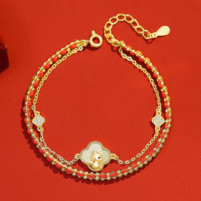 Buddha Stones 925 Sterling Silver Year of the Horse Red Agate Hetian Jade Confidence Bracelet