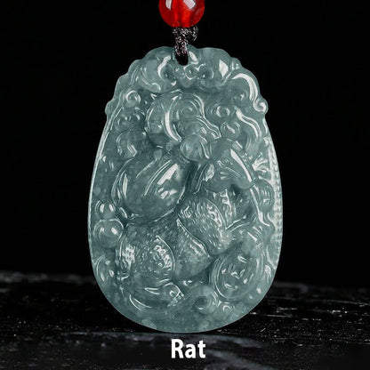 Buddha Stones Chinese Zodiac Jade Year of the Horse Luck Rope Necklace Pendant