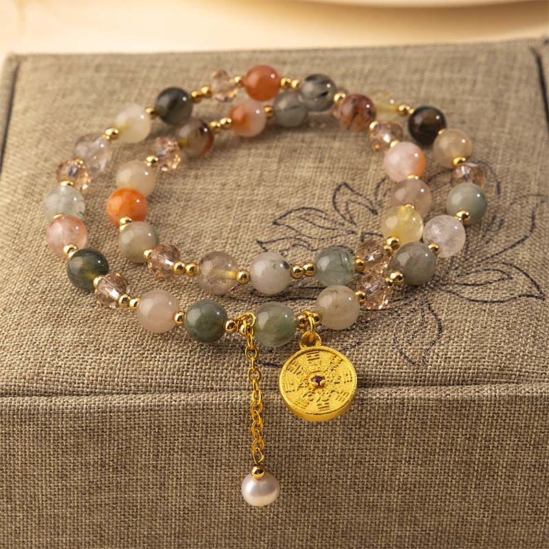 Buddha Stones Colorful Rutilated Quartz Copper Auspiciousness Double Wrap Bracelet