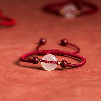 Buddha Stones Peace Buckle White Agate Flat Knot Diamond Knot Red String Connection Bracelet