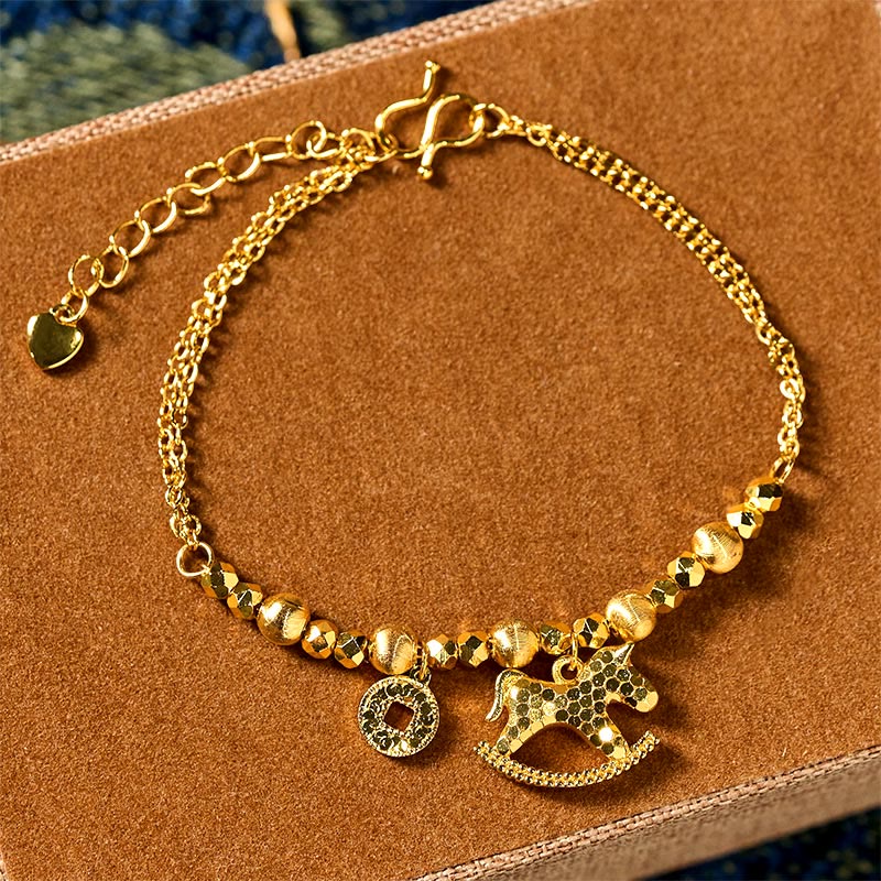 Buddha Stones Chinese Zodiac Year of the Horse 24k Gold Plated Copper Coin Luck Bracelet