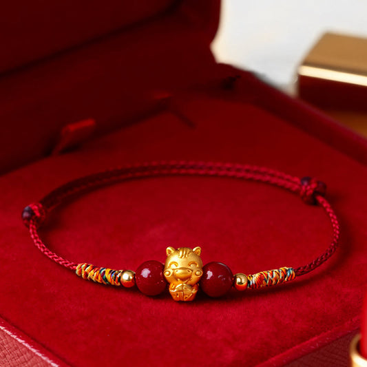 Buddha Stones 999 Sterling Silver Year of the Horse Fu Character Red String Cinnabar Luck Bracelet