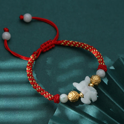 Buddha Stones Chinese Zodiac Jade Silver Beads Year of the Horse Red String Luck Bracelet